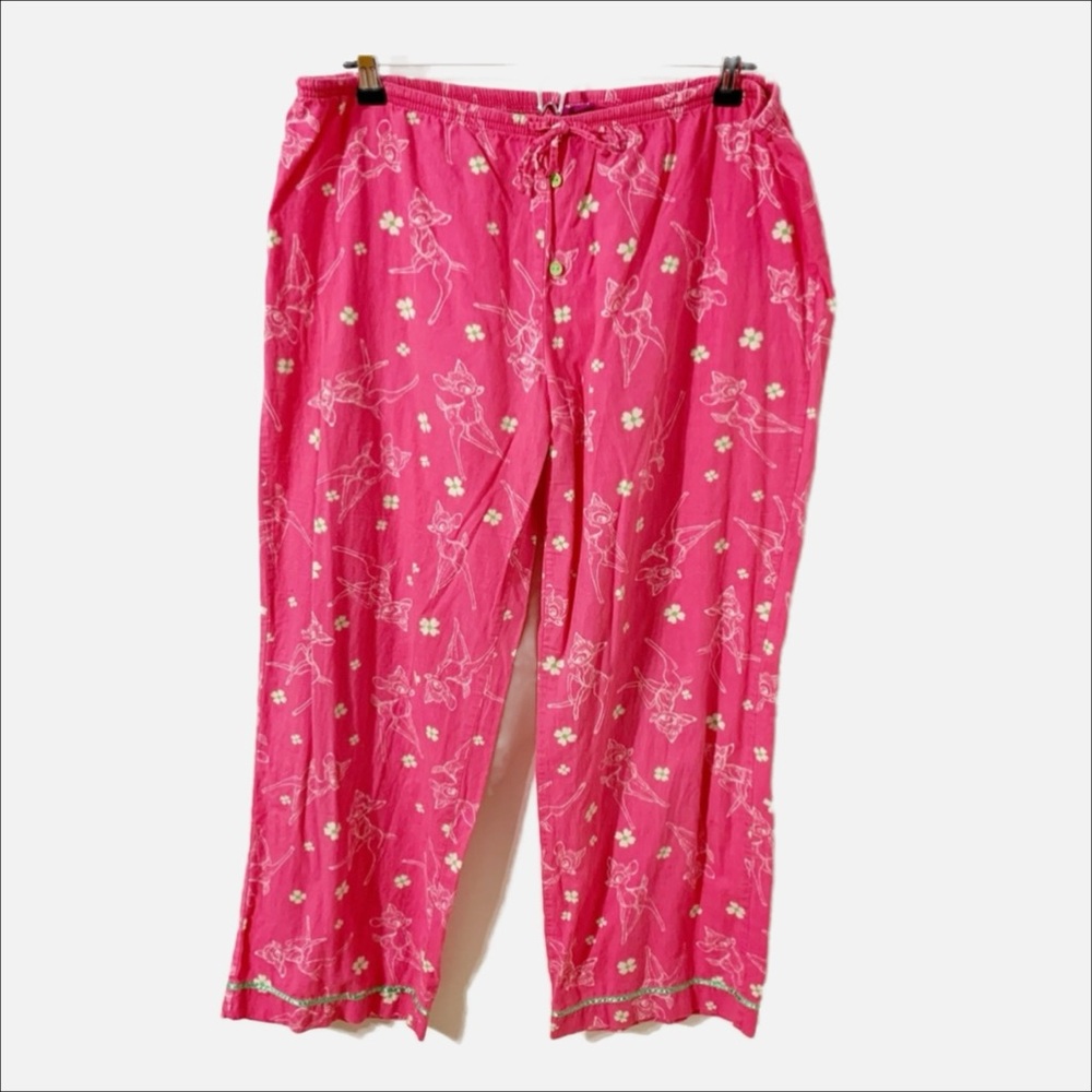 Disney Bambi Floral Cotton Lightweight Pajama Pants Elastic Drawstring Waist🩷💚